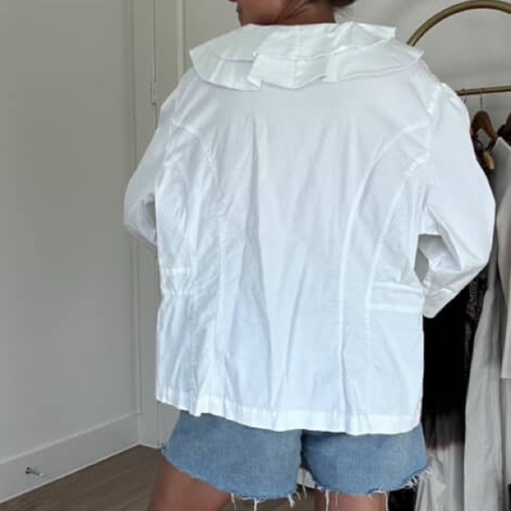 Vintage AMX White Ruffle Button-Up Jacket Cotton - Picture 3 of 5
